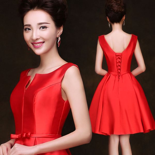 

robe de soiree new short bridesmaid dresses a line lace up elegant party vestido de festa prom dresses 8 colors, White;pink