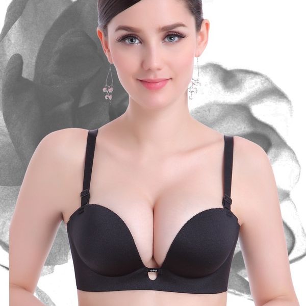 

super boost push up 3/4 a b c cup big size deep v seamless gather women's lingerie women bra, Red;black