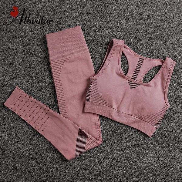 

athvotar seamless yoga set sport suit woman running sportswear padded push-up sports bra yoga pants fitness set women, White;red
