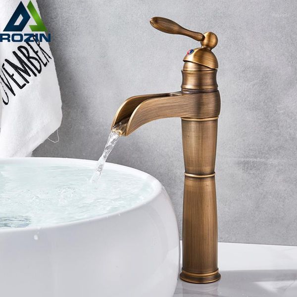 

antique brass basin faucet counterwaterfall spout bathroom sink mixer tap single handle cold water mixers black tap1