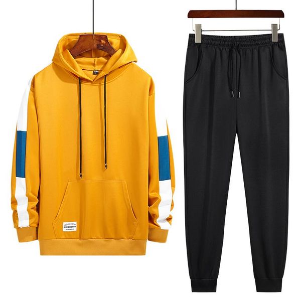 

men's tracksuits sets tracksuit men autumn winter hooded sweatshirt drawstring outfit sportswear 2021 male suit pullover two piece set, Gray