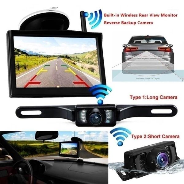 

2020 new built-in wireless waterproof night vision system reverse backup car camera with 5" monitor kit1