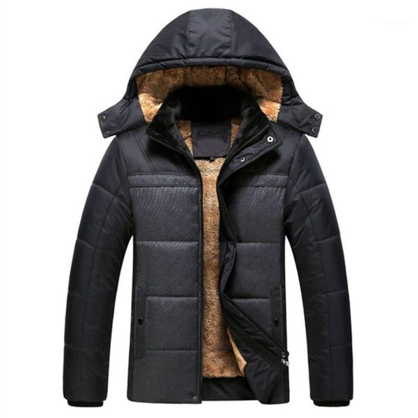 

men hooded cotton-padded jacket add wool thicken big yards leisure side pocket winter jacket fashion keep warm pure color coat1, Black