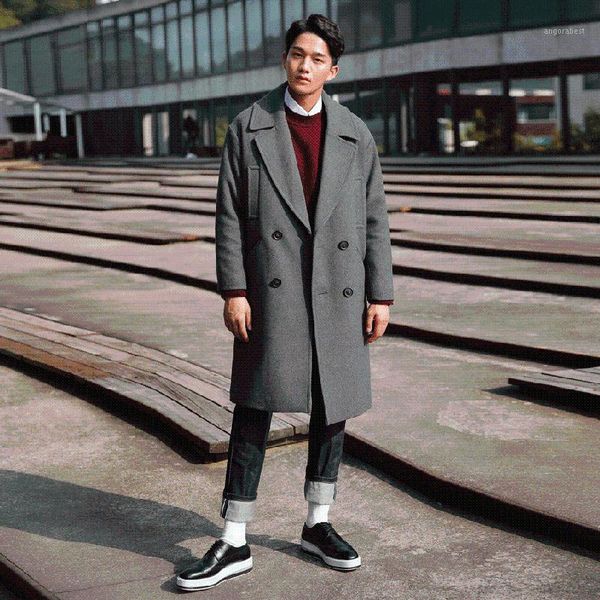 

boollili new men casual long coat for winter warrm thick double breasted male windbreaker outwear plus size 3xl1, Black