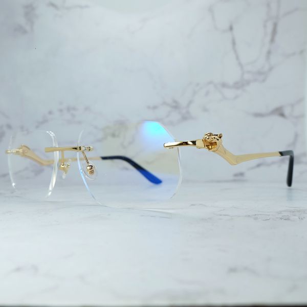 

2021 new panther sunglasses brand designer mens rimless polygon vintage sun glasses retro shades for women cool decoration eyewear e9j5, White;black