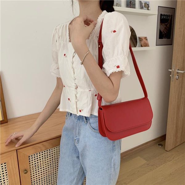 

simple design women messenger bags retro pu leather ladies small square shoulder bags fashion girls red purse handbags flap