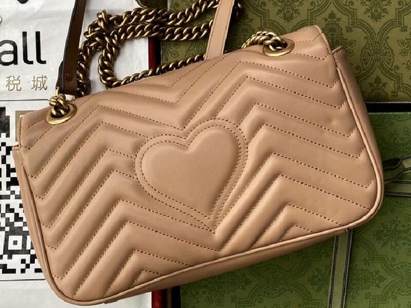 

realfine bags 5a marmonts rose beige leather shoulder handbag for women with box+dust bag
