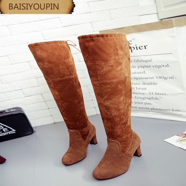 

2020 new winter suede round head knee-high boots thick heel boots women's shoes custom-made large size 40 41 42 43, Black