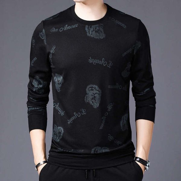 

printed korean sportswear new pullover casual trend men's long sleeve crew neck sweater t-shirt, Gray