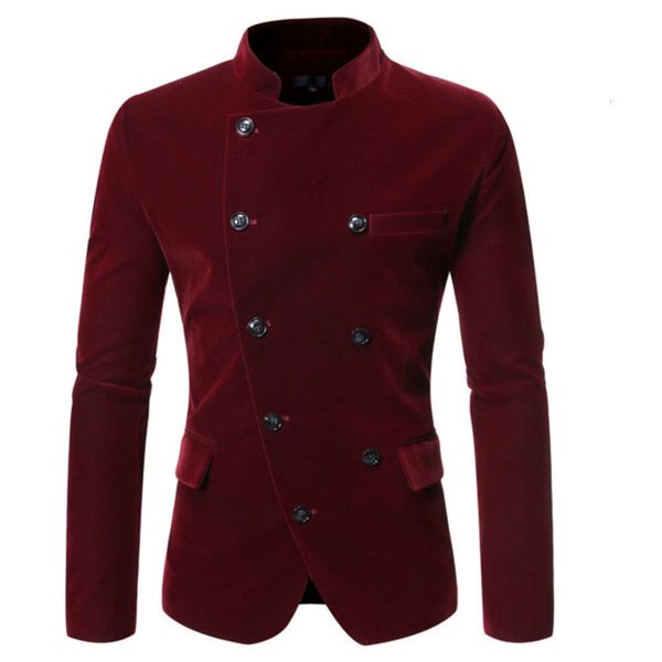 

collar breasted autumn double new men's stand casual suit, White;black