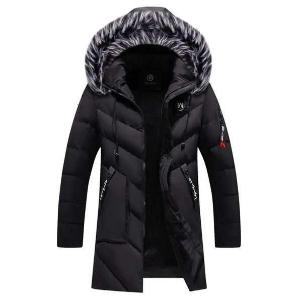 

winter parkas men long outwear coat mens winter jacket cotton padded puffer jacket fashion outdoor coat warm fur collar 201111, Black