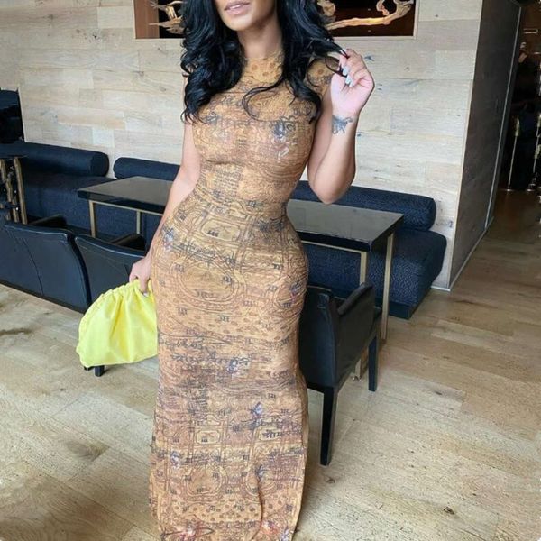 

long printed skirt sleevels tight drs fashion women's wear, Black;gray