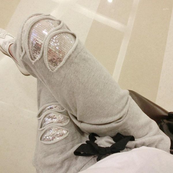 

new spring autumn new plus size women's fat mm 200 pounds increase size harlan pants stretch sequins casual pants female mz11041, Black;white