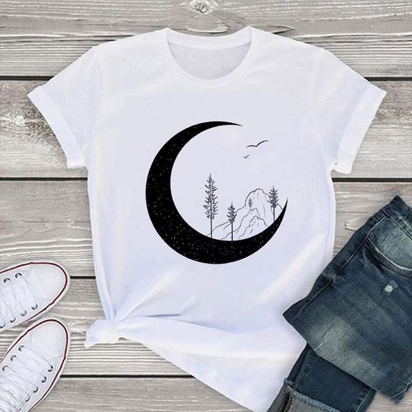 

fashion ladies t shirt moon harajuku womens t shirt landscape painting graphic summer tshirt drop shipping good quality, White