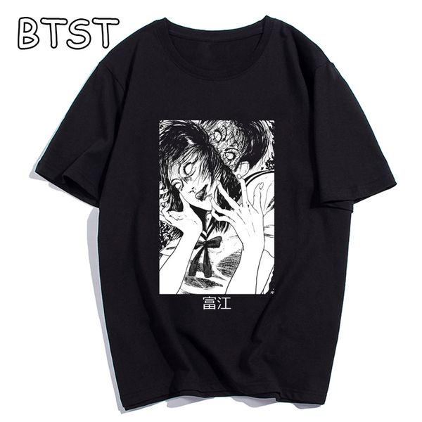 

men clothes junji ito print 's harajuku short streetwear aesthetic clothes anime 90s black tshirt sport hooded sweatshirt hoodie men t