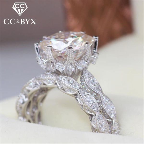 

set rings for women round stone couple cubic zirconia ring romantic bridal wedding engagement ring charms accessories 2105, Golden;silver