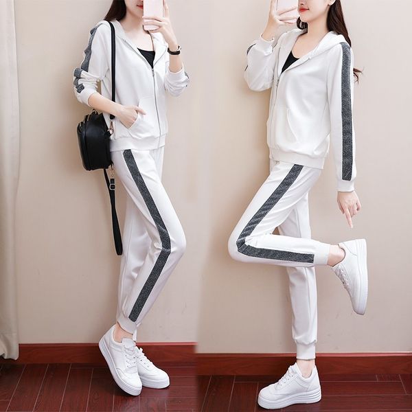 

hong kong sportswear women's sweater autumn and winter 2020 new korean leisure show thin versatile network red fashion two piece set, Gray