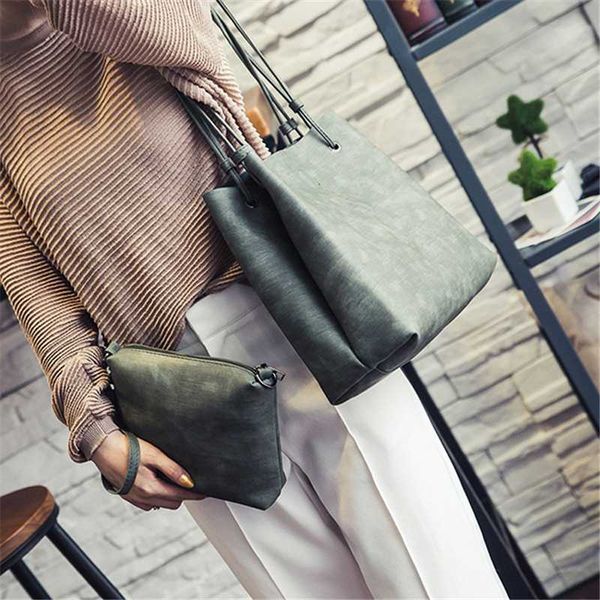 

2 pcs / set fashion women bag composite bags pu leather soft solid color women shoulder bag handbags 2 pieces ladies casual tote