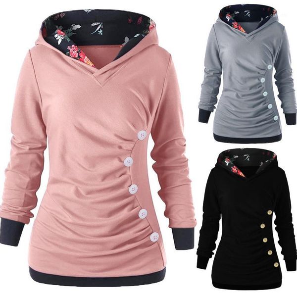 

women hoodies sweatshirt long sleeve hoodies with button printed autumn sweatshirt patchwork #201, Black