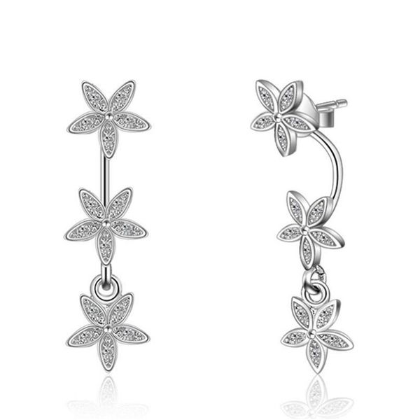 

delicate three flowers clear zircon drop earrings for women fashion jewelry dropshipping s-e386, Silver