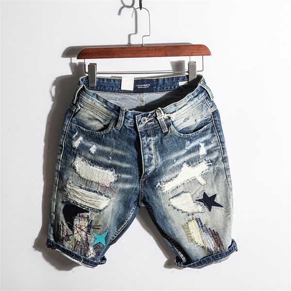 

version summer korean of the fashion trend five men's fashionable shorts hole street denim black jeans size 27-36 b3av, Blue