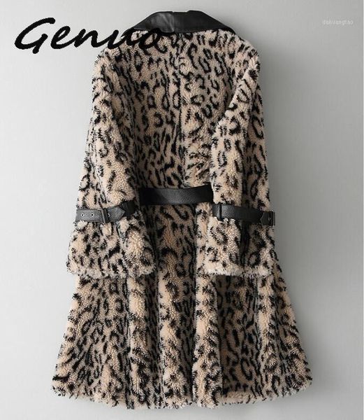 

genuo new 2020 fashion coats woman winter new faux fur coat leopard print coat mid-length slim sheep fleece granules lamb1, Black