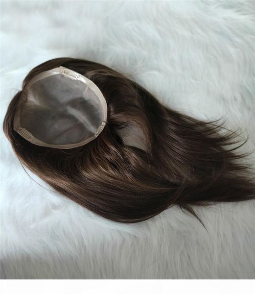 

dark brown color hair ers virgin european 18x20cm mono slik clip in toupee pieces for hair thinning 140% density hair er, Black;brown