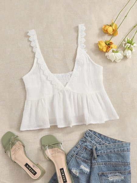 

guipure lace crop tank z1ir#, White