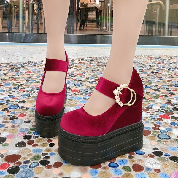 

high heels 2021 red bow shoes women wedge heels flock leather pumps spring black wedges wedding party wedges sandals lady shoes