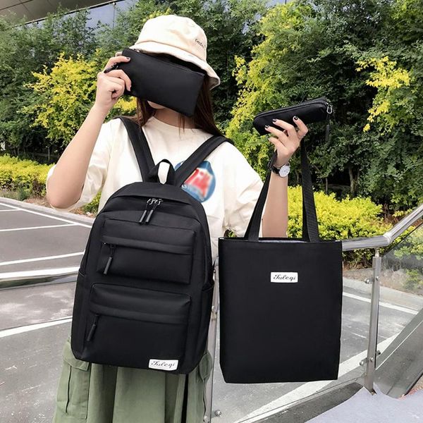 

4pcs school bags for kids girls boy fashion simple solid color style multifunctional large capacity canvas four-piece bag #g2