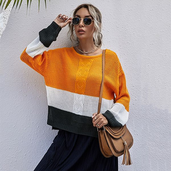 

2020 new style slim fit three color stitching knitted sweater for women's 2020 new style slim fit three color pullover stitching knitte, White;black