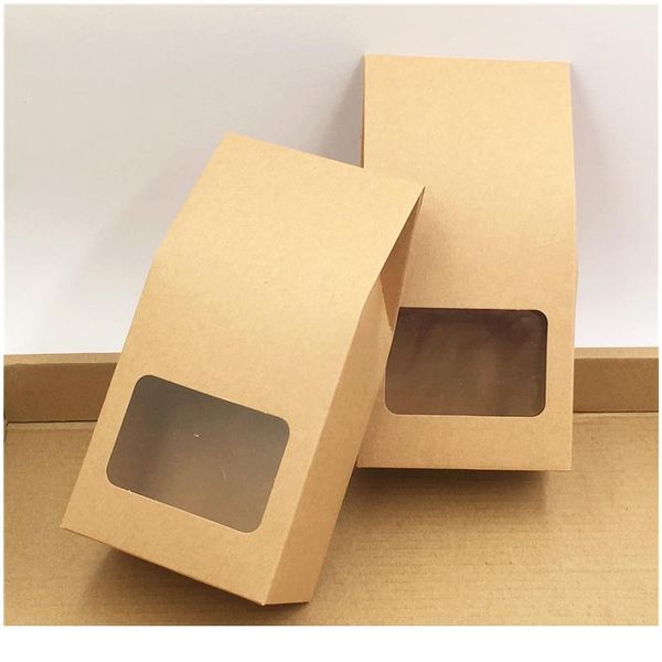 

50pcs brown/white paper handmade candy bags paper brown stand up window gift boxes for wedding/gift/jewelry/food pack jllnri