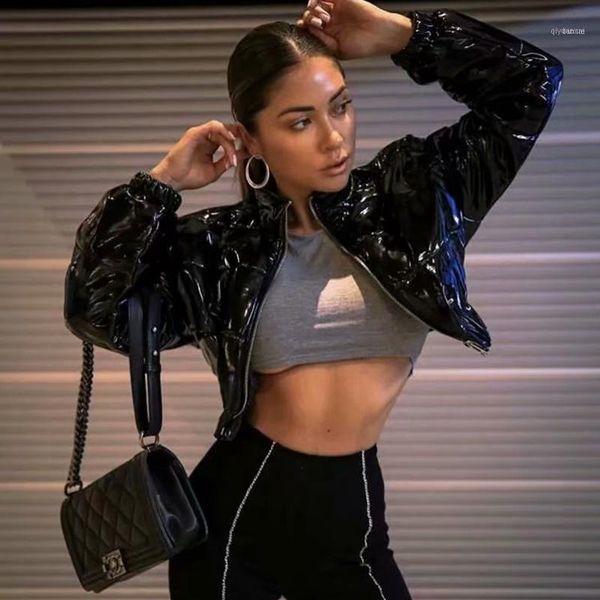 

winter parkas women cropped puffer jacket shiny jackets winter bubble jacket women reflective jackets coats warm korean11, Black