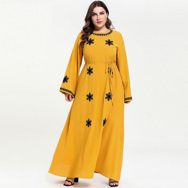 

2021 women abaya muslim long dress islamic arabic long sleeve dress ties waisted pakistani dubai dresses vestidos 2 colors -4xl, Red