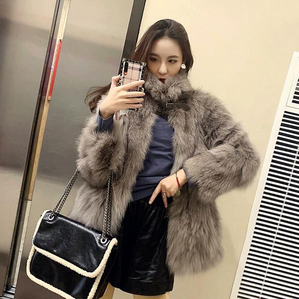 

2021 new autumn winter solid color ladies faux fur coat thick warm women outwear female cotton coat high quality, Black