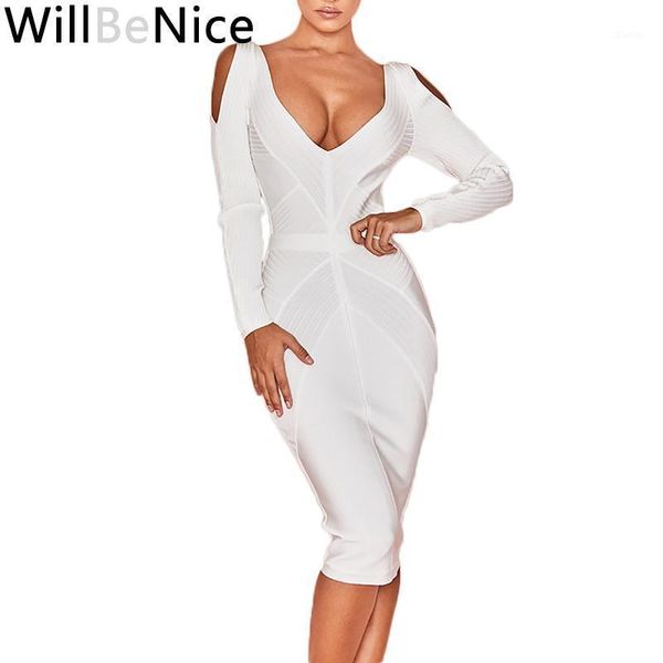 

casual dresses willbenice white hollow out bandage dress v neck long sleeve party plus size bodycon winter club1, Black;gray