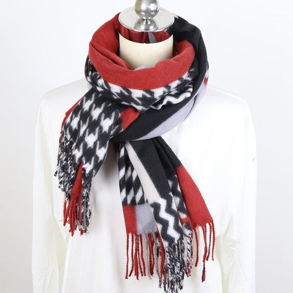 

luxury fashion winter thick scarf soft warm women cashmere white and black long houndstooth scarves shawls wrap bufanda mujer1, Blue;gray