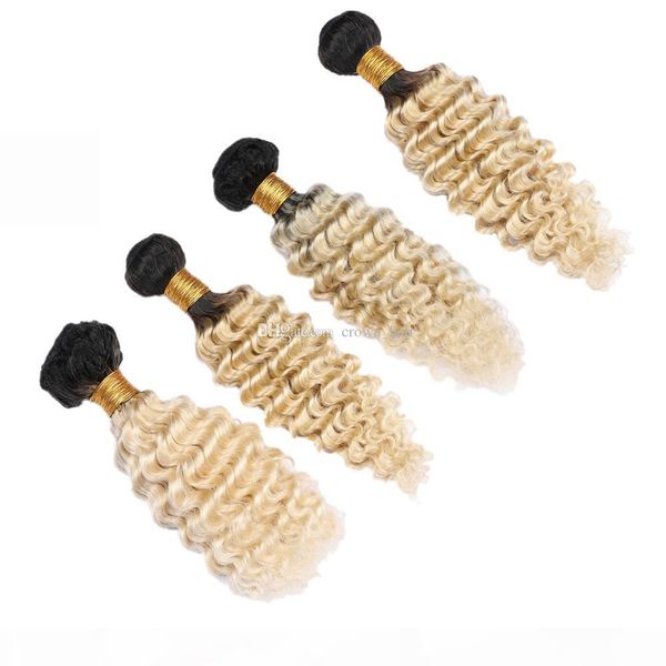 

indian virgin ombre color 1b 613 human hair bundles 4pcs dark roots 1b 613 deep wave hair extensions, Black