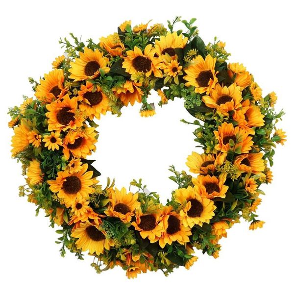 

20 inch large sunflower wreath for front door artificial yellow sunflower with green leaves door wreath indoor outdoor