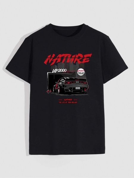 

romwe guys letter car graphic tee 10ds#, White;black