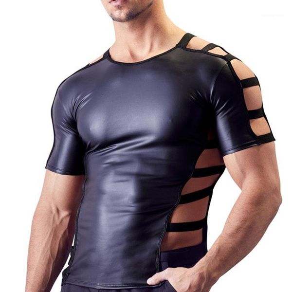 

males underwear erotic lingerie patent leather hollow out night club performance uniform pole dance costume1, White;black