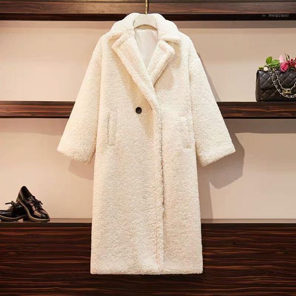 

2020 new thicked winter coat women with faux fur loose lamb pellet long warm sheep shearling coats especially cold places jacket1, Black