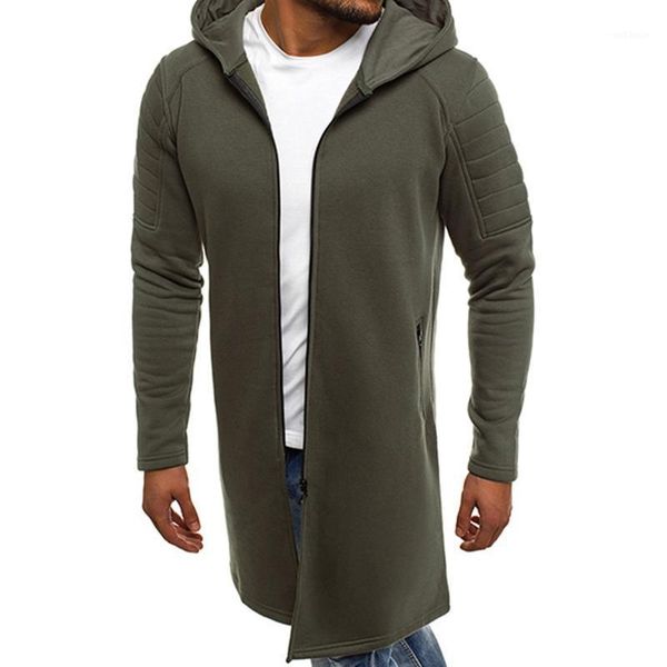 

autumn winter men solid slim fit jacket zip up long sleeve hoodie jackets army green black gray male casual outwear long coats1, Tan;black