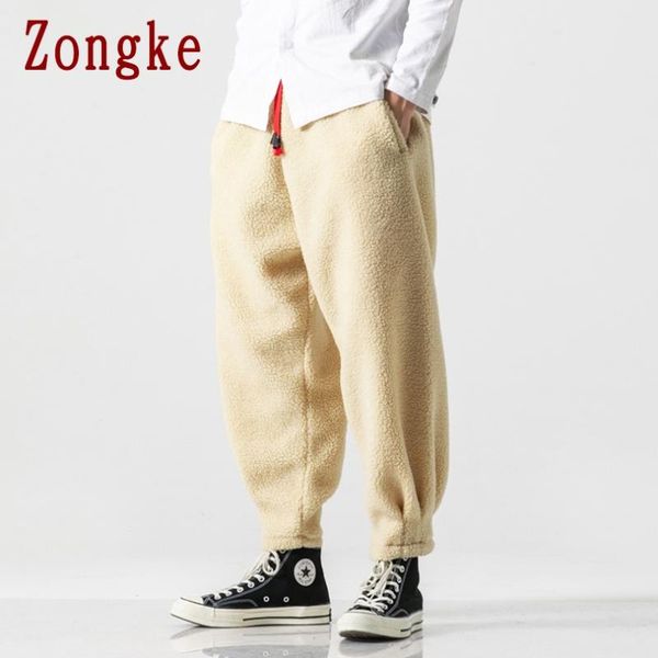 

men's pants zongke winter harem men joggers sweatpants japanese streetwear trousers cashmere casual mens 2021 m-5xl, Black