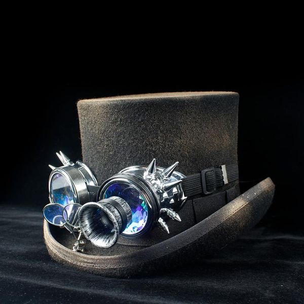 

wide brim hats 100% wool womem men steampunk hat lady dad gear glasses floral black punk style fedora size s m  xl, Blue;gray