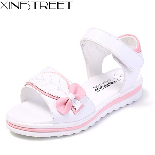 

xinfstreet summer girl sandals bow soft children sandals kids leather beach princess sandals for teen girls size 27-38 q0112, Black;red