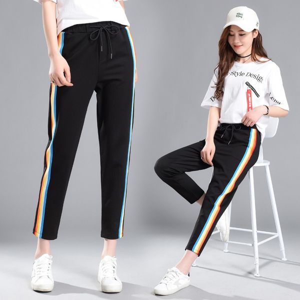 

sweatpants sportswear rainbow pants women autumn spring black harem pants harajuku plus size kpop trousers female casual lj201130, Black;white
