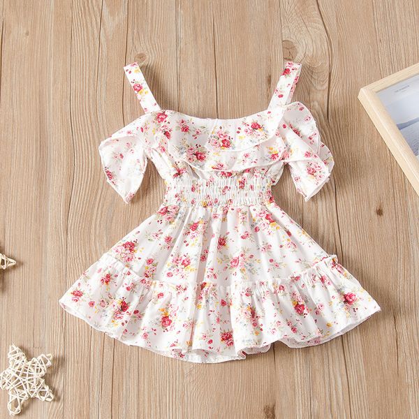 

baby girl floral printed ruffled sleeveless sling dress 0-3y newborn toddler kids summer casual cotton a-line short dress 1026, Red;yellow