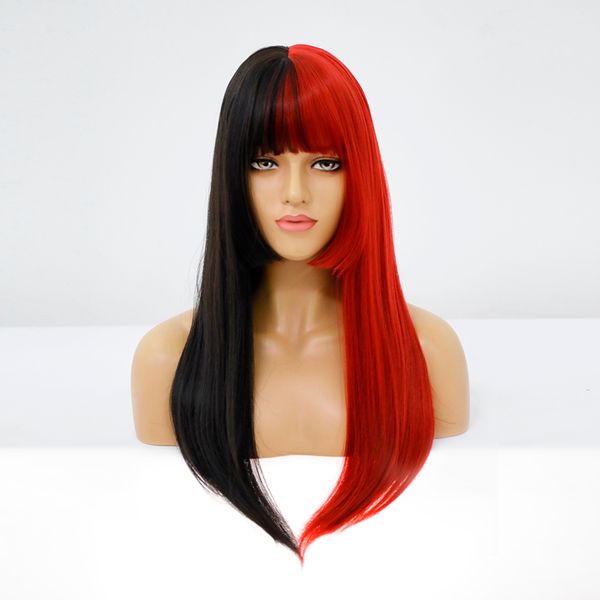 

costume accessories long black to brown silky straight synthetic wigs for women daily heat resistant fake hair ombre curly fiber wig with ba, Silver