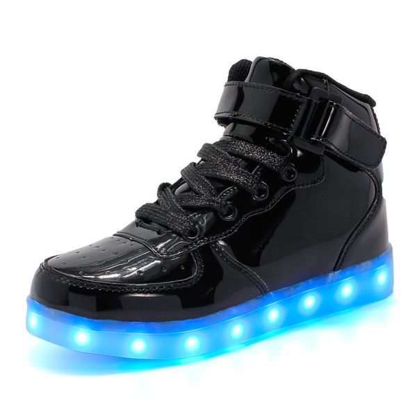 

kids adults eu and 25-42 usb charger led light up high shoes for boys girls fashion party glowing sneakers, Black;red